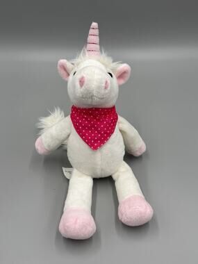 Kinder Unicorn Plush 10” Stuffed Animal Pink & White W/ Bandanna